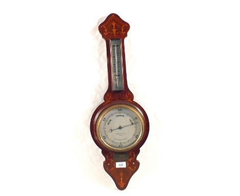 An Edwardian inlaid Mahogany barometer by Johnson & Sons, Derby (no glass)