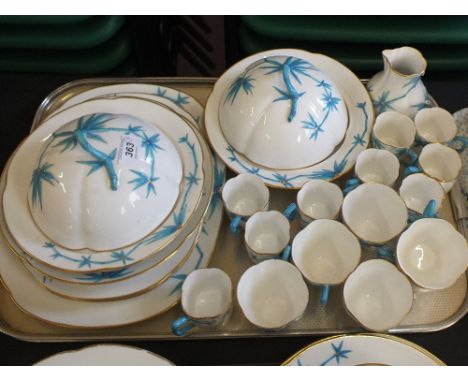 A 19th Century Royal Worcester blue bamboo dinner and tea set