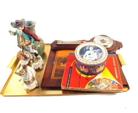 A barometer, stamp album, Capo Di Monte figurine etc