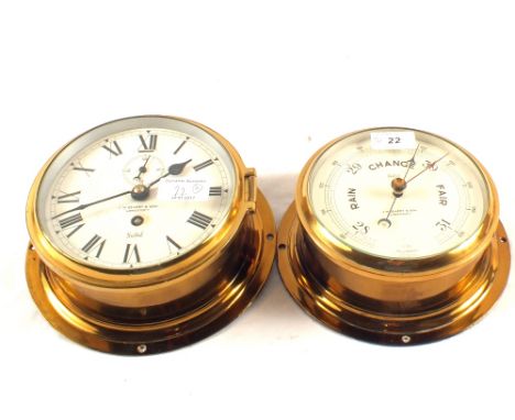 A Sestrel Brass ships clock and barometer, Lowestoft retailer