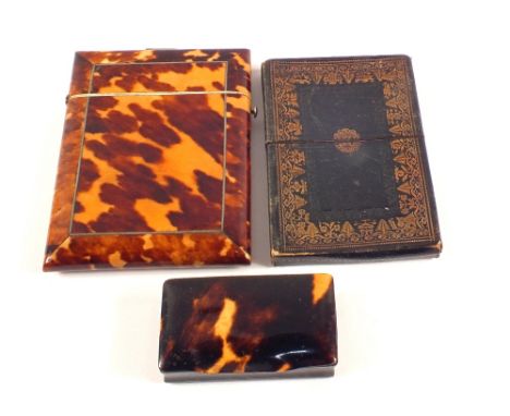A Victorian Tortoiseshell card case and snuff box plus a case containing two Alexandra Palace tickets, 1873-6 