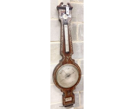   A Victorian mother of pearl inlaid rosewood barometer, height 110cm