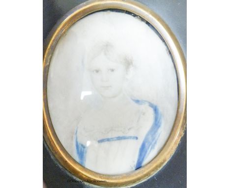   A 19th century portrait miniature of a girl, inscribed verso 'Great Grandmother Machim'
