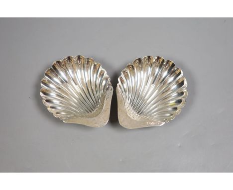   A pair of George V silver butter shells, Atkin Bros. Sheffield, 1920, 12cm, 111 grams.