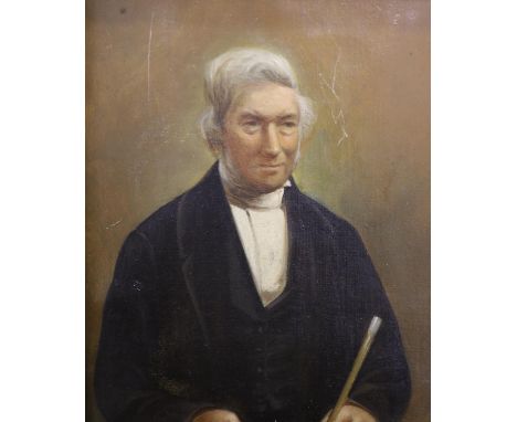   Victorian school, oil on canvas, portrait of an elderly gentleman, 20 x 17 cm.