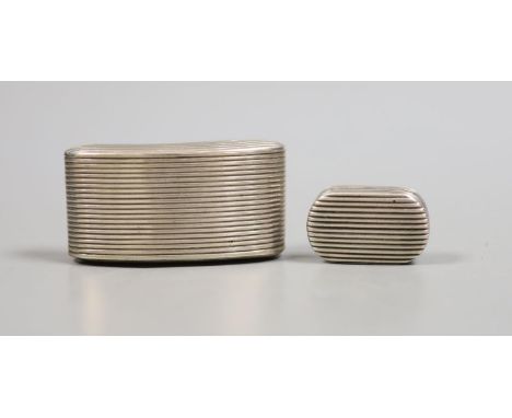   A George III reeded curved silver snuff box, Joseph Wilmore, Birmingham, 1807, 62mm and similar oval vinaigrette, John Shaw