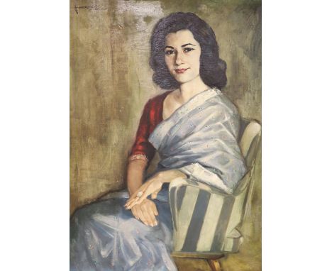   A 1960's oil on canvas portrait of a lady, 101 x 75cm.