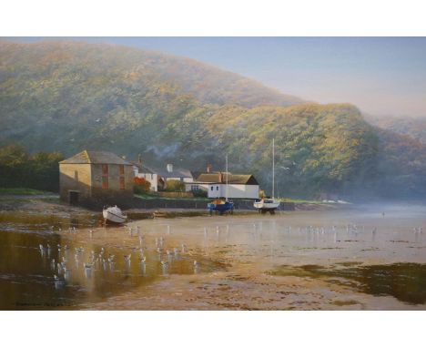   Graham Petley (b.1944)‘Low tide, Lerryn, Cornwall’Oil on canvassigned50 x 75cm. 