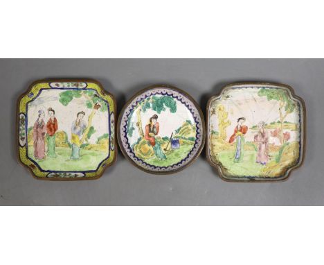   Three Cantonese enamel dishes