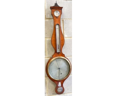   A George III satinwood wheel barometer, height 108cm