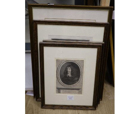   Petit after de la Tour, engraving, portrait of Marie de la Fontaine, 32 x 23cm and three other engravings