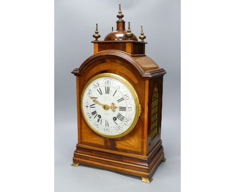   A French flame mahogany and satinwood banded bracket clock retailed by J.W Benson56cm 