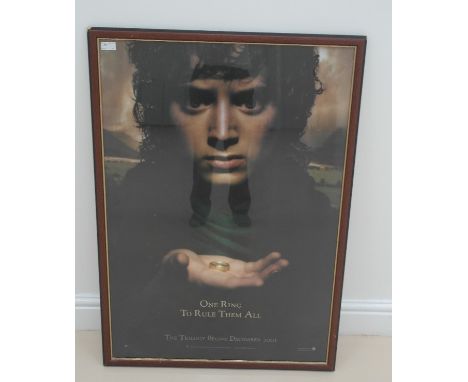 Lord of the Rings film poster 38" x 26" framed, glazed & mounted signed in black ink Elijah Wood