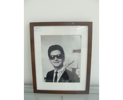 Roy Orbison photograph playing the guitar 9.5 x 7.5" framed, glazed & mounted signed in black ink Roy Orbison