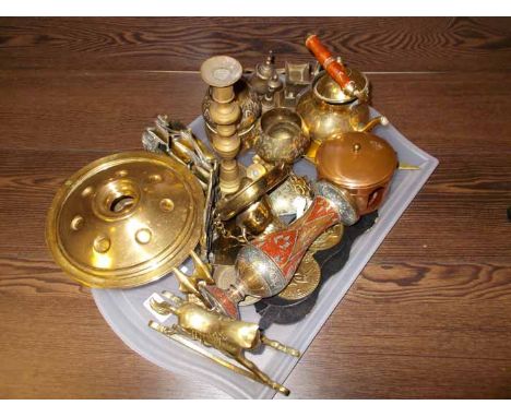 COLLECTION OF BRASS ITEMS
including goblets, candlestick etc (1 tray)