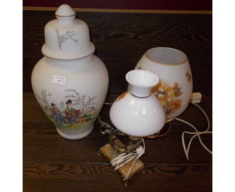 ASIAN LAMP AND TWO OTHER LAMPS
tallest lamp 46cm high