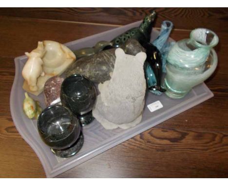 COLLECTION OF ANIMAL AND OTHER CERAMICS AND GLASS 
including Caithness vases etc 