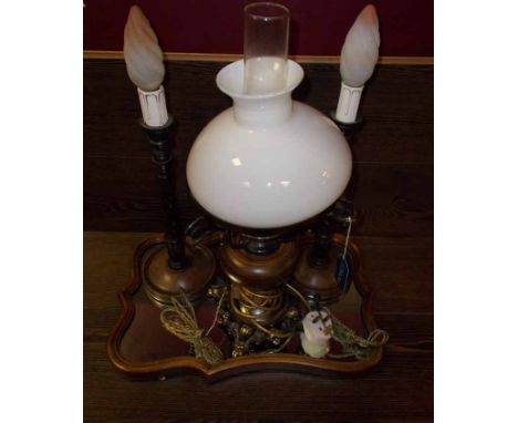 PAIR OF MAHOGANY CANDLESTICK TABLE LAMPS
long with another lamp and a mirror (4)