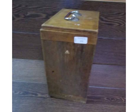 VINTAGE MICROSCOPE 
in an oak case with a military arrow branded on the front