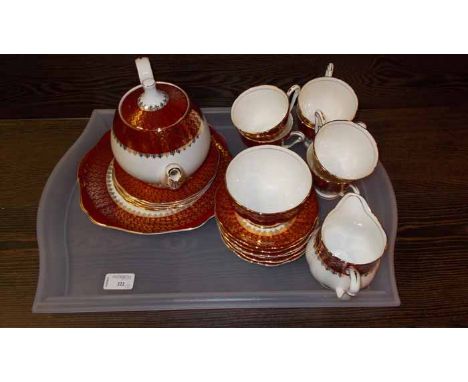 RED AND GILT QUEEN ANNE TEA SET
six cups with teapot; together with a Royal Staffordshire tea set, Chinese deity collectors p