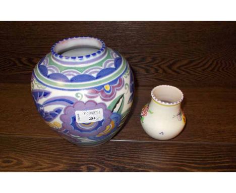 POOLE POTTERY VASE 
Carter Stabler Adams (salmon ground) painted with birds and foliage 