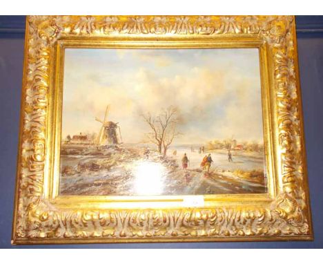 DUTCH WINTER SCENE
oil on panel, in a gilt frame, image 30cm high x 40cm long
Good condition