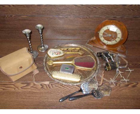 LOT OF COLLECTABLES
including mantel clock, binoculars, vanity set and camera etc