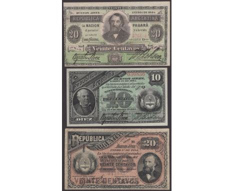 Republica Argentina, Banco Nacional, 20 Centavos, 1 January 1884 first issue, serial number 375610, also 10 and 20 Centavos, 