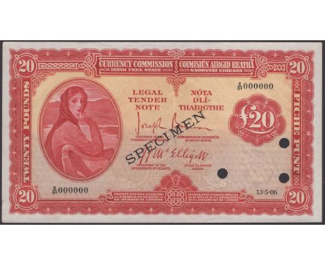 Currency Commission, Irish Free State, specimen £20, 13 May 2006 (10 August 1928), serial number X/01 000000, Brennan and McE