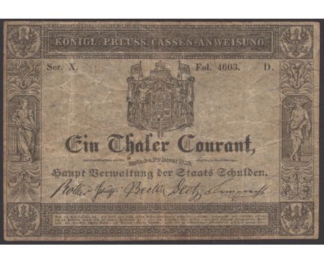 Hauptverwaltung Der Staats-Schulden, Main Administration of Government debts, 1 Thaler, 2 January 1835, serial number 460,296