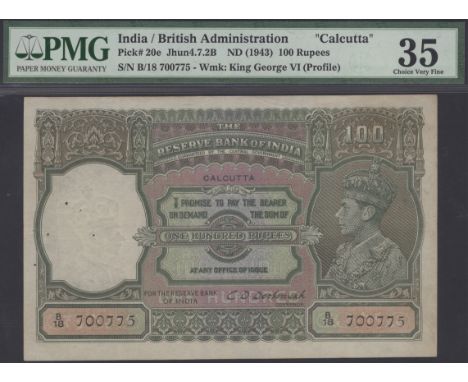Reserve Bank of India, 100 Rupees (3), ND (1937), serial number B/18 700775, A/77 321866 and A/88 218203, Deshmukh signature,
