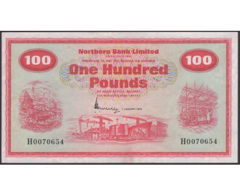 Northern Bank Limited, £100, 1 January 1975, serial number H0070654, Newland signature, handling and lighter folds, good very
