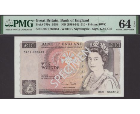 Bank of England, George M. Gill, £10, 1988, serial number DR01 866843, in PMG holder 64 EPQ, choice uncirculated, a scarce fi