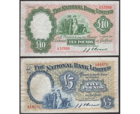 The National Bank Limited, £5 and £10, both 1 August 1942, serial numbers A64675 and A32988, both with O’Donnell signatures, 