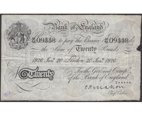 Bank of England, Cyril P. Mahon, £20, London, 20 January 1926, serial number 35/M 09338,  purple graffiti at low left, two fo