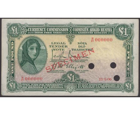 Currency Commission, Irish Free State, specimen £1, 13 May 2006 (10 September 1928), serial number H/01 000000, Brennan and M