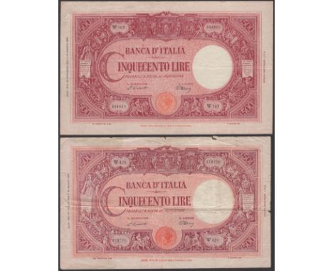 Banca d’Italia, 500 Lire, 29 November 1945, serial number W163 044804, 22 July 1946, serial number W424 018776, Einaudi and U