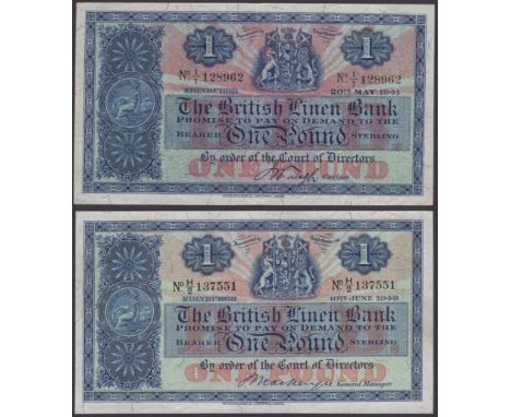 British Linen Bank, £1 (4),20 May 1941, 10 June 1948, 4 June 1956 and 12 May 1959, prefixes I/1, H/2, C/3 and K/3, first and 
