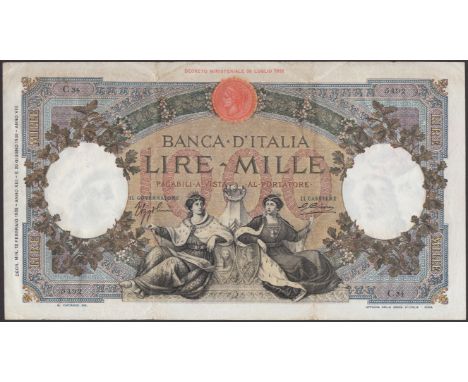 Banca d’Italia, 1000 Lire, serial number C34 5492, Azzolini and Cima signatures, 1000 Lire, serial number W2436 076772, Einau