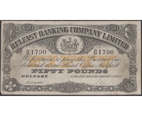 Belfast Banking Company Limited, £50, 3 May 1923, serial number B.1790, manuscript Carlisle signature, multiple pinholes, ori