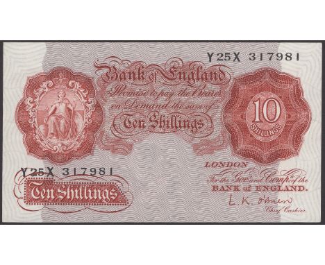 Bank of England, Leslie K. O’Brien, 10 Shillings, 21 November 1955, serial number Y25X 317981, fresh and original paper, good