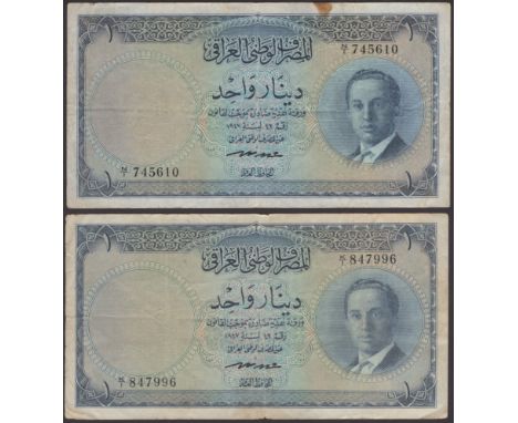 National Bank of Iraq, 1 Dinar (2), 1947 (1955), serial numbers K/1 847996 and N/1 745610, Abdul Ilah Hafudh signature, secon