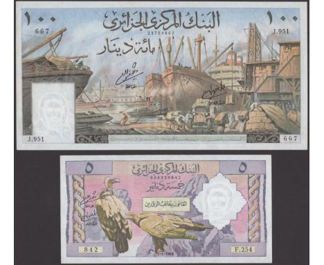 Banque Centrale d’Algerie, a set from the 1964 Issue, comprising 5, 10, 50 and 100 Dinars, the 5 good extremely fine, the 10 
