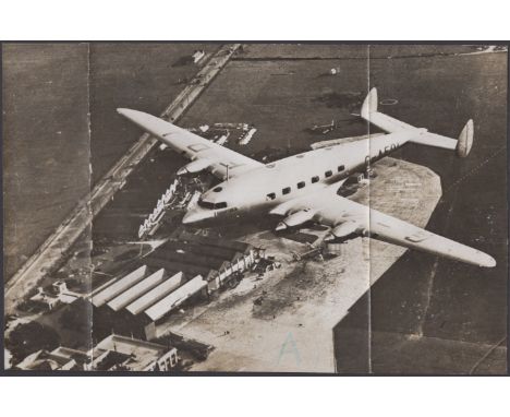 Central Bank of China, photograph of a de Havilland DH.91 Albatross in flight, with annotations on the reverse “Aeroplane use