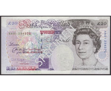 Bank of England, Graham E. A. Kentfield, £20, 1994, serial number AA01 234375, pressed, extremely fine and a scarce first pre
