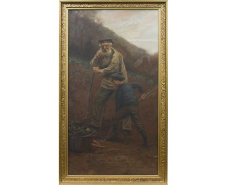 HERBERT E BUTLER (ENGLISH 1861 - 1931),DIGGING CARROTSoil on canvas, signed and dated 190289cm x 48.5cmFramedNote: Two photog