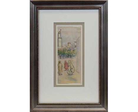 * ALEXANDER GRAHAM MUNRO (1903-1985), TANGIER, MOROCCO mixed media 24cm x 10cm Mounted, framed and under glass 
