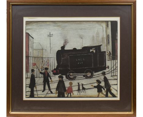 * LAURENCE STEPHEN LOWRY (BRITISH 1887 - 1976), THE LEVEL CROSSINGcoloured print, signed in pencil49.5cm x 58cmMounted, frame