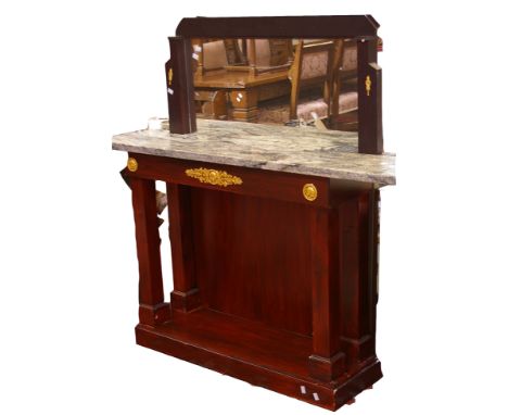 A Regency style marble topped and metal mounted console table131cm high, 140cm wide 