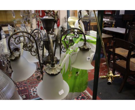 Light fitting: A five branch electrolier with frosted glass shades and one other fitting (Sold As Parts)